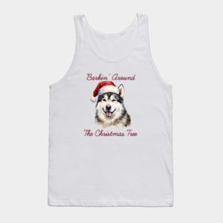 Christmas Malamute Dog in Santa Hat Tank Top